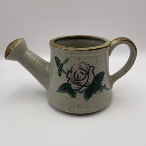 Speckled Ceramic Stoneware Watering Can Planter With Rose Flower Design, Japan